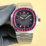 Replica Patek Philippe Nautilus Black Dial Pink Diamond Bezel Stainless Steel Watch